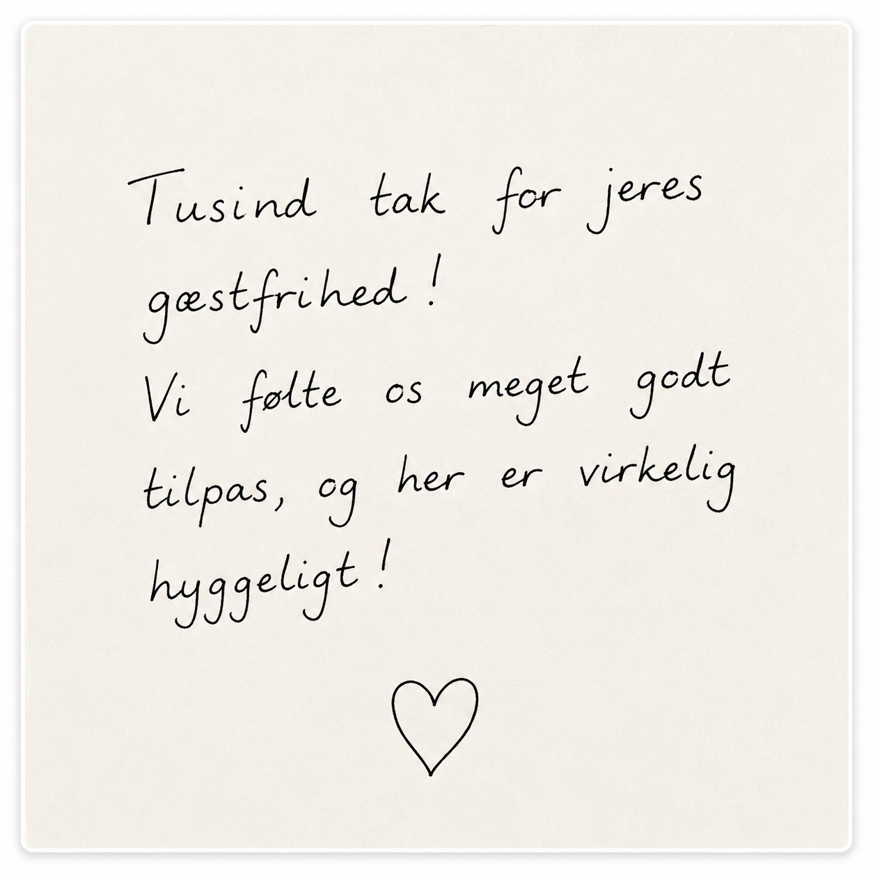 Håndskrevet hilsen fra gæst hos Roskilde Bed and Breakfast