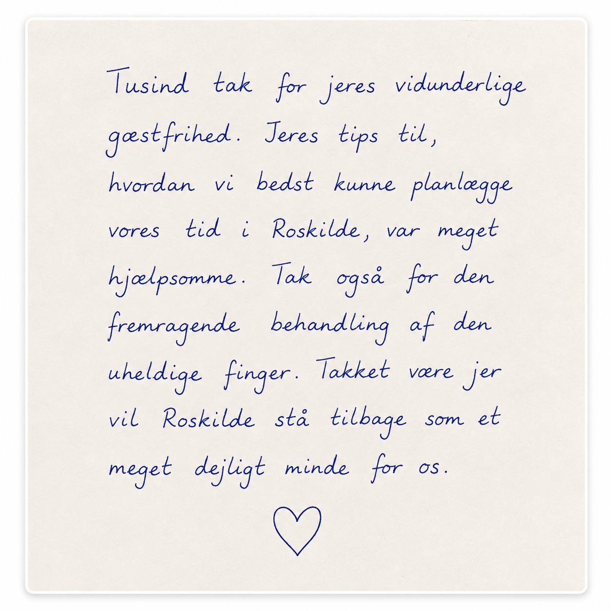 Gæstebogshilsen fra ophold hos Roskilde Bed and Breakfast