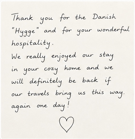 Guestbook message from a guest at Roskilde Bed and Breakfast