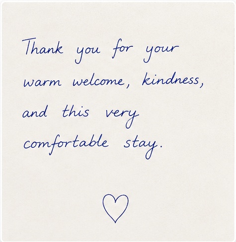 Personal guestbook message from Roskilde Bed and Breakfast