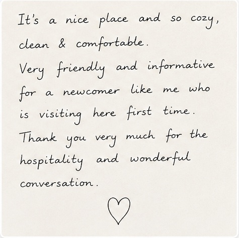 Message from a guest at Roskilde Bed and Breakfast